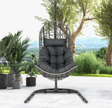 Load image into Gallery viewer, Relaxing Heavy Duty Egg Patio Chair With Stand PE Rattan Swing Hammock Chair With Soft Pillow, Cushion | Holds 350lbs
