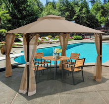 Load image into Gallery viewer, Elegant Heavy Duty Sturdy Design 12x10 FT Outdoor Double Top Patio Gazebo With Netting | Double Vented Roof | Sun-Proof & Waterproof Design