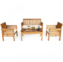 Load image into Gallery viewer, Heavy Duty Comfortable 4-Piece Outdoor Acacia Wood Patio Sofa Furniture Set | Thick Comfy Cushions, Comes With 2 Single Sofas, 1 Love Seat