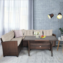 Load image into Gallery viewer, Elegant Comfortable Heavy Duty 3-Piece Hand-Woven Rattan, Wicker Outdoor Patio Sofa Furniture Set With Dining Table