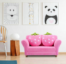 Load image into Gallery viewer, Very Adorable & Cute Comfortable Heavy Duty Pink Strawberry Armrest Chair Sofa Couch | 2 Strawberry Pillows | For 1-2 Kids |