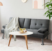 Load image into Gallery viewer, Elegant Heavy Duty Comfortable 3 Convertible Modes Folding Futon 2 Seater Sofa Couch Bed Beautiful Fabric With 2 Cup Holders | Lumbar Pillow