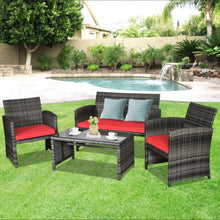 Load image into Gallery viewer, Super Elegant 4 Piece Heavy Duty Rattan Patio Furniture Set With Glass Table | Love-seat | Very Comfortable | Thickened Cushions