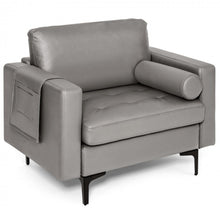 Load image into Gallery viewer, Elegant Modern Accent Chair Couch With Bolster And Side Storage Pocket | Thick Cushions | Heavy Duty Holds 660lbs | Suede Or Leather Or Lint Fabric
