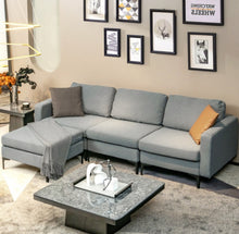 Load image into Gallery viewer, Elegant Modern Heavy Duty Comfortable L-Shaped Sectional Sofa Couch With Reversible Chaise | 2 USB-Ports | Thick Seat Cushions | Ottoman