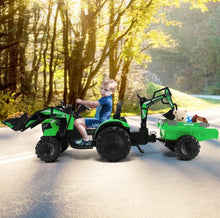 Load image into Gallery viewer, 2025 Heavy Duty 12V Excavator 3-in-1 Ride On Toy 1 Seater With Shovel, Bucket, Trailer, Rubber Tires, Cup Holder, LED Lights, Digging Bucket, Remote