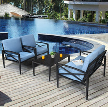 Load image into Gallery viewer, Heavy Duty Very Comfortable Aluminum Frame 8 Seater 4 Piece Patio Furniture Set Thick Cushioned Sofa | Weatherproof | Easy Set up