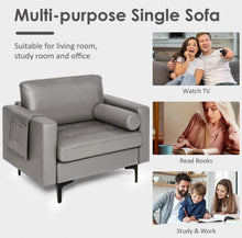 Load image into Gallery viewer, Elegant Modern Accent Chair Couch With Bolster And Side Storage Pocket | Thick Cushions | Heavy Duty Holds 660lbs | Suede Or Leather Or Lint Fabric