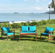 Load image into Gallery viewer, Heavy Duty Comfortable 4 Piece Acacia Wooden Patio Sofa Furniture Chair Set With Thick Cushions | Multiple Combinations