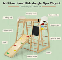 Load image into Gallery viewer, Super Fun 8-in-1 Heavy Duty Climber Playground Play-set For Kids With Slide | Climbing Net | Slide | Rock Climbing | Monkey Bars | Abacus Game | Swing | Drawing Board