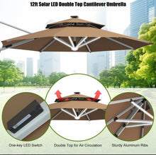 Load image into Gallery viewer, Heavy Duty Aluminum Solar Power LED Light Patio Cantilever Umbrella 10Ft Without Weight Base