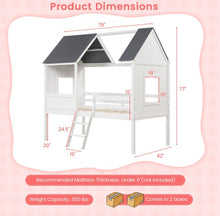 Load image into Gallery viewer, Super Adorable Twin Size Kids Heavy Duty House Bed Low Loft Bed Solid WoodFrame With Roof | 2 Step Ladder | High Guardrails | Under Bed Space | Window Openings | Holds 350lbs