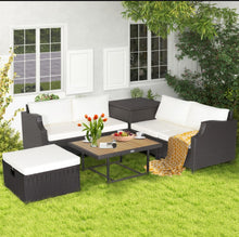 Load image into Gallery viewer, Super Relaxing Heavy Duty 7-Piece Hand Woven Wicker Patio Outdoor Furniture Set Elegant Acacia Wood Coffee Table
