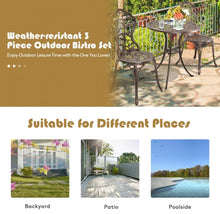 Load image into Gallery viewer, Beautiful & Elegant Leaf Design 3-Piece Heavy Duty Cast Aluminum Patio Bistro Set Table With 2 Chairs | Weather Resistant | Curved Backrest