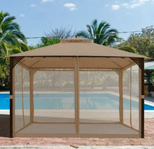Load image into Gallery viewer, Elegant Heavy Duty Sturdy Design 12x10 FT Outdoor Double Top Patio Gazebo With Netting | Double Vented Roof | Sun-Proof & Waterproof Design