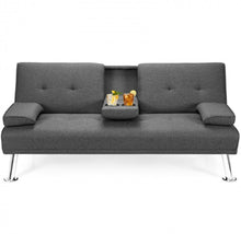Load image into Gallery viewer, Elegant Heavy Duty Comfortable 3 Convertible Modes Folding Futon 2 Seater Sofa Couch Bed Beautiful Fabric With 2 Cup Holders | Lumbar Pillow