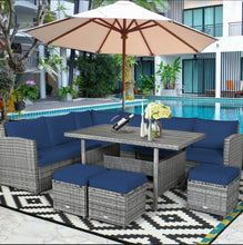 Load image into Gallery viewer, Very Relaxing Heavy Duty 7-Piece Cushiony Outdoor Furniture Wicker Sectional Sofa Patio Set With Dining Table