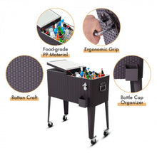 Load image into Gallery viewer, Heavy Duty Patio Super Cool Rattan Rolling Party Cooler Cart | Bottle Opener With Catcher | Handle | Rolling Wheels |