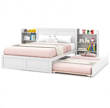 Load image into Gallery viewer, Elegant & Modern Very Comfortable Full Or Twin Kids, Children Wooden Platform Bed With Trundle Storage | Headboard | Bookshelf