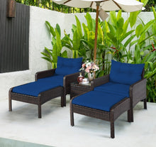 Load image into Gallery viewer, Elegant Outdoor Patio 5-Piece Furniture Rattan Sofa Ottoman Set With Cushions | Comes With 2 Ottomans,1 Coffee Table,2 Armchairs 1 Side Table, Cushions