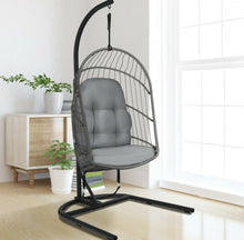 Load image into Gallery viewer, 2025 Super Cool Patio Hanging Wicker Egg Chair | Holds 300lbs | With Stand & Cushion | Indoor Or Outdoor | Thick and Soft Comfy Cushions | Heavy Duty