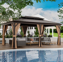 Load image into Gallery viewer, Very Classy Heavy Duty 12’ by 20’ Double-Roof Hardtop Patio Gazebo With Galvanized Steel Roof | All Season | Sun Protection | Water Resistant | Water Gutters