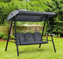 Load image into Gallery viewer, Elegant Outdoor Patio 3-Seater Porch Swing With Adjustable Cushions & Canopy | Spacious Sitting Space | Holds 710lbs | Sun Shade