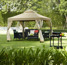 Load image into Gallery viewer, Heavy Duty Beautiful Outdoor 2-Tier 10x10 FT Screw-Free Structure Patio Shelter Gazebo Canopy | For Gatherings, BBQ, Pool, Etc | Waterproof | Easy Assembly