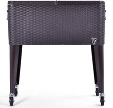 Load image into Gallery viewer, Heavy Duty Patio Super Cool Rattan Rolling Party Cooler Cart | Bottle Opener With Catcher | Handle | Rolling Wheels |