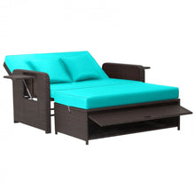 Load image into Gallery viewer, Elegant 4-Level Patio Rattan Daybed | Adjustable Backrest | Rectangle Side Tray | Outdoor Sectional | Double Sofa With Side Table | Space Saving