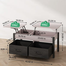 Load image into Gallery viewer, Elegant 2-Way Lift Top Coffee Table, Rustic Wood with Hidden Compartments, 2 Fabric Storage Baskets for Home, Living Room | Heavy Duty (Grey)