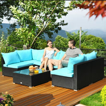 Load image into Gallery viewer, Very Relaxing 7 Piece Patio Furniture Sectional Wicker Sofa Set With Tempered Glass Top