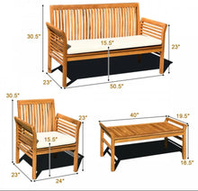 Load image into Gallery viewer, Heavy Duty Comfortable 4-Piece Outdoor Acacia Wood Patio Sofa Furniture Set | Thick Comfy Cushions, Comes With 2 Single Sofas, 1 Love Seat