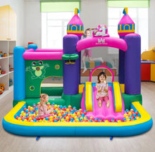 Load image into Gallery viewer, Super Cute & Adorable Inflatable Unicorn Themed Bouncy Castle / House 6-in-1 Playing Area | With 735W Blower | Slide | Carry Bag |