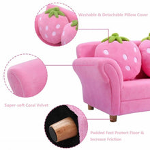 Load image into Gallery viewer, Very Adorable & Cute Comfortable Heavy Duty Pink Strawberry Armrest Chair Sofa Couch | 2 Strawberry Pillows | For 1-2 Kids |