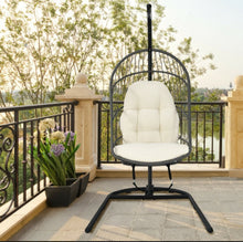 Load image into Gallery viewer, 2025 Super Cool Patio Hanging Wicker Egg Chair | Holds 300lbs | With Stand & Cushion | Indoor Or Outdoor | Thick and Soft Comfy Cushions | Heavy Duty
