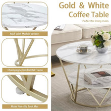 Load image into Gallery viewer, Elegant Round Coffee Table 80 x 45 CM White Gold Faux Marble Table | 2 Tier Storage | For Home, Living Room (White Gold)