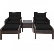 Load image into Gallery viewer, Elegant Outdoor Patio 5-Piece Furniture Rattan Sofa Ottoman Set With Cushions | Comes With 2 Ottomans,1 Coffee Table,2 Armchairs 1 Side Table, Cushions