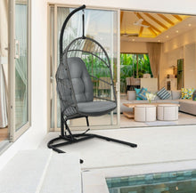 Load image into Gallery viewer, 2025 Super Cool Patio Hanging Wicker Egg Chair | Holds 300lbs | With Stand & Cushion | Indoor Or Outdoor | Thick and Soft Comfy Cushions | Heavy Duty