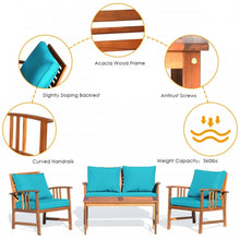 Load image into Gallery viewer, Heavy Duty Comfortable 4 Piece Acacia Wooden Patio Sofa Furniture Chair Set With Thick Cushions | Multiple Combinations