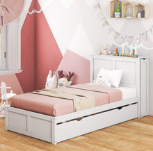 Load image into Gallery viewer, Elegant & Modern Very Comfortable Full Or Twin Kids, Children Wooden Platform Bed With Trundle Storage | Headboard | Bookshelf