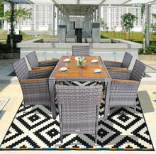 Load image into Gallery viewer, Elegant Modern Heavy Duty Comfortable 7-Piece Patio Acacia Wood Thick Comfy Cushioned Rattan Dining Set | Space Saving | Weather Resistant