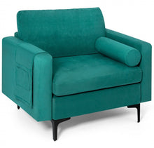 Load image into Gallery viewer, Elegant Modern Accent Chair Couch With Bolster And Side Storage Pocket | Thick Cushions | Heavy Duty Holds 660lbs | Suede Or Leather Or Lint Fabric