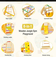 Load image into Gallery viewer, Super Cool Wooden 8-in-1 Kids Jungle Gym Playground | Monkey Bars | Climbing | Ladder | Swing | Rings | Slide | Holds 530lbs | Playground