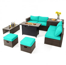 Load image into Gallery viewer, Elegant & Classy 9 Piece Set Outdoor Patio Furniture Set With 42 Inch Propane Fire Pit Table | Heavy Duty | Cover | Storage | In 6 Colours