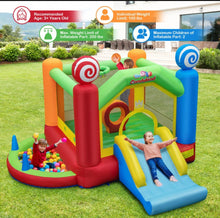 Load image into Gallery viewer, Super Cool Inflatable Kids Candy Land Theme Bouncy House Castle | 735W Blower | Jumping Area | Slide | Balls | Ball Pit | Basketball
