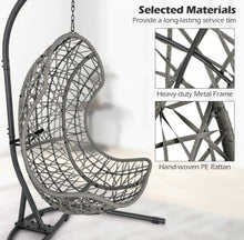 Load image into Gallery viewer, Relaxing Heavy Duty Egg Patio Chair With Stand PE Rattan Swing Hammock Chair With Soft Pillow, Cushion | Holds 350lbs