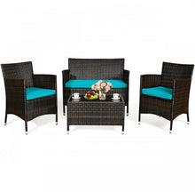 Load image into Gallery viewer, Very Elegant & Relaxing 4 Piece Outdoor Rattan / Wicker Sofa Patio Set With Heavy Duty Glass Coffee Table
