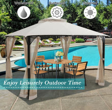 Load image into Gallery viewer, Elegant Heavy Duty Sturdy Design 12x10 FT Outdoor Double Top Patio Gazebo With Netting | Double Vented Roof | Sun-Proof & Waterproof Design