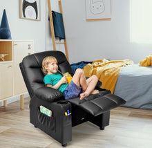 Load image into Gallery viewer, Very Cute & Adorable Kids, Children’s Recliner Sofa Chair Couch With Cup Holder | Footrest Velvet Or PU Leather | Padded Backrest | Wide Armrest | Retractable Footrest | Pockets